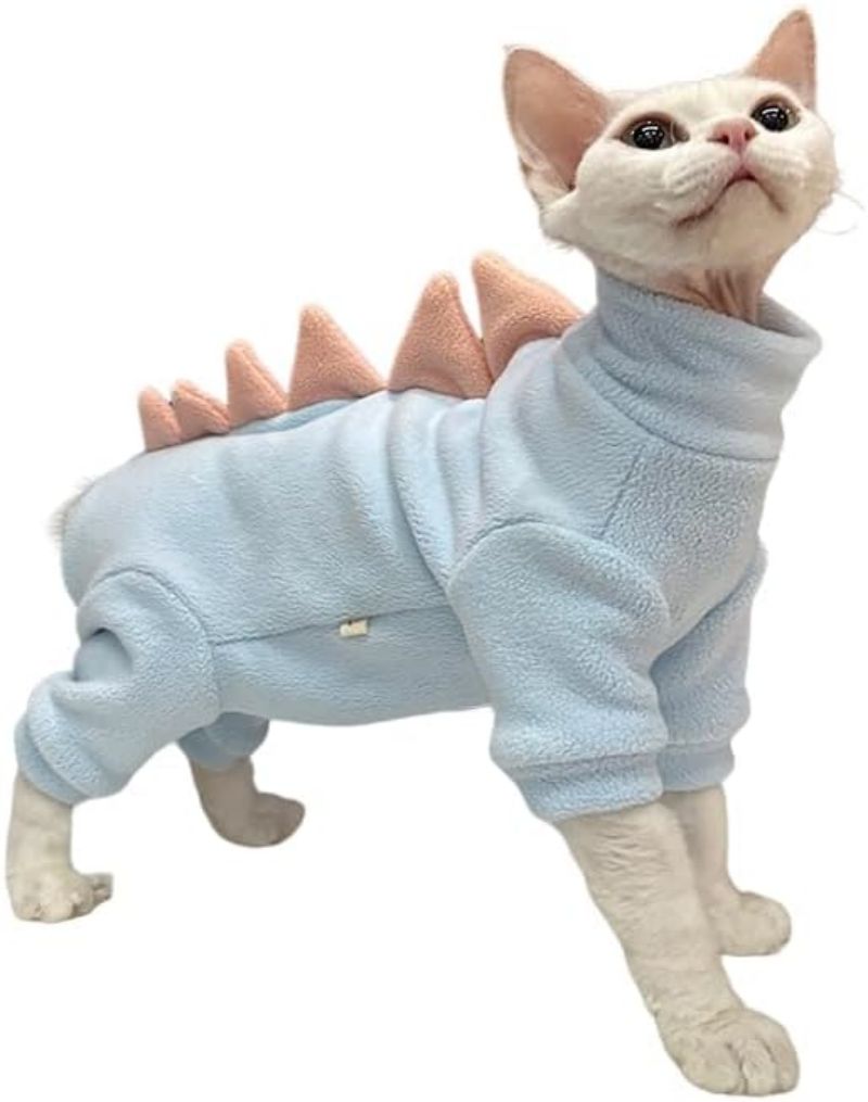 HKM-6195645 Hairless Cat Dinosaur Costume – Fleece Outfit for Sphynx, Cornish Rex, and Devon Rex