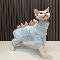 HKM-6195645 Hairless Cat Dinosaur Costume – Fleece Outfit for Sphynx, Cornish Rex, and Devon Rex