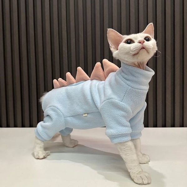 HKM-6195645 Hairless Cat Dinosaur Costume – Fleece Outfit for Sphynx, Cornish Rex, and Devon Rex