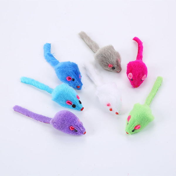 HKM-6196797 Colorful Plush Mouse Pet Toy for Cats - Soft Biting Toy, 11cm Length