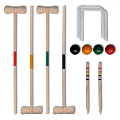 HKM-6197437 Wooden Croquet Set for 4 Players – Includes Mallets, Balls, Hoops, and Stakes