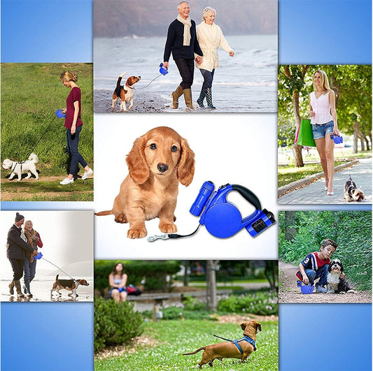 HKM-6197949 Retractable 4.5m Dog Leash with LED Light and Waste Bag Dispenser