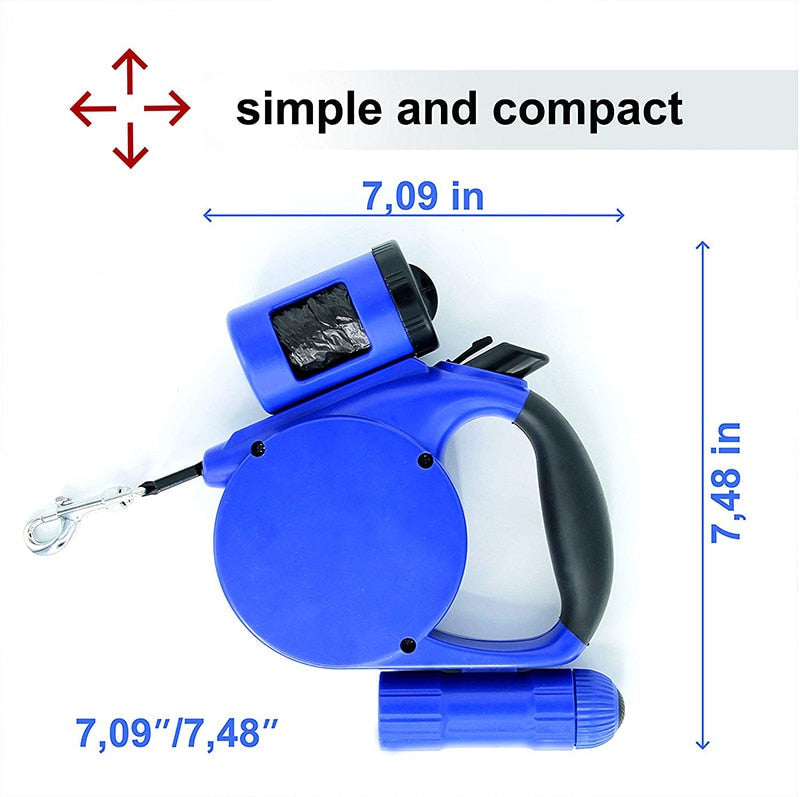 HKM-6197949 Retractable 4.5m Dog Leash with LED Light and Waste Bag Dispenser