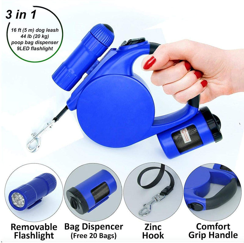 HKM-6197949 Retractable 4.5m Dog Leash with LED Light and Waste Bag Dispenser