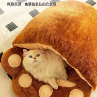 HKM-6198205 Cozy Bear Paw Cat Bed - Thickened Semi-Closed Nest for Cats and Small Dogs