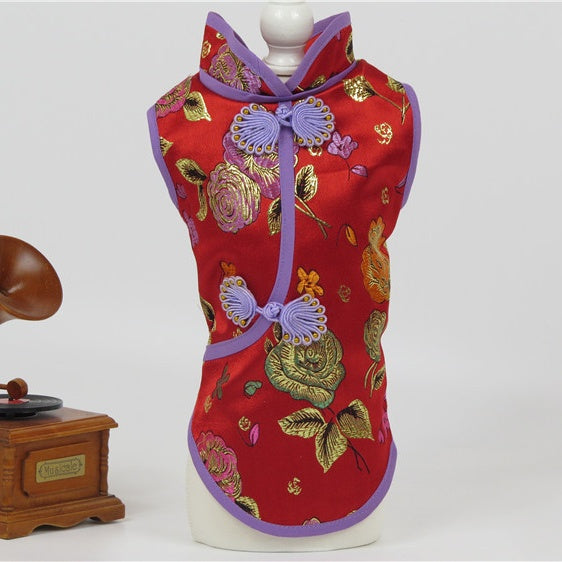 HKM-6198717 Pet Tang Suit Brocade Cheongsam for Spring, Summer, and Autumn - Available in Multiple Colors and Sizes