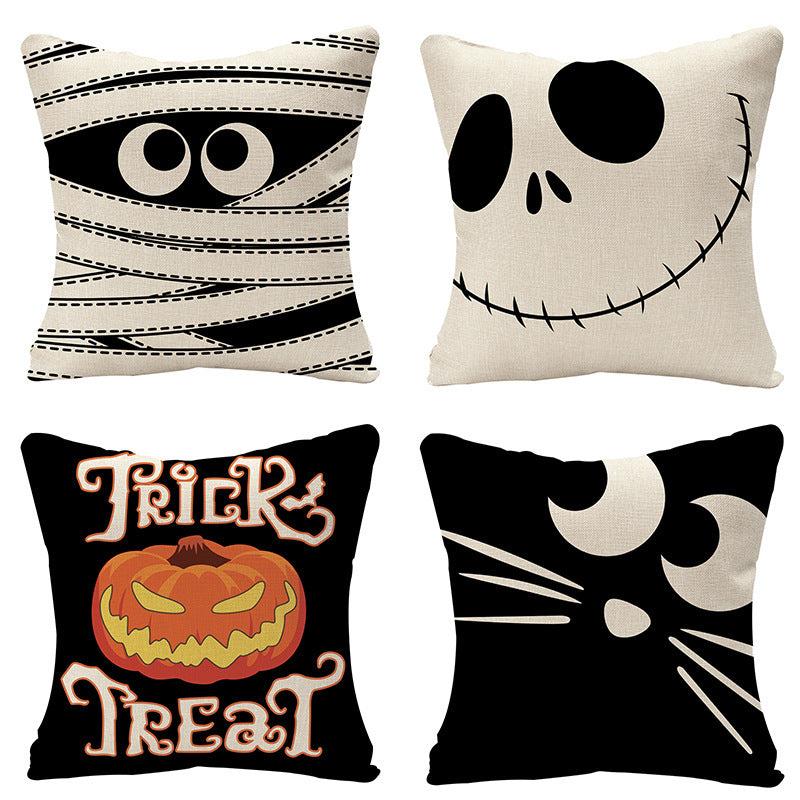 HKM-619923 Halloween-Themed Linen Print Pillowcase in Various Designs