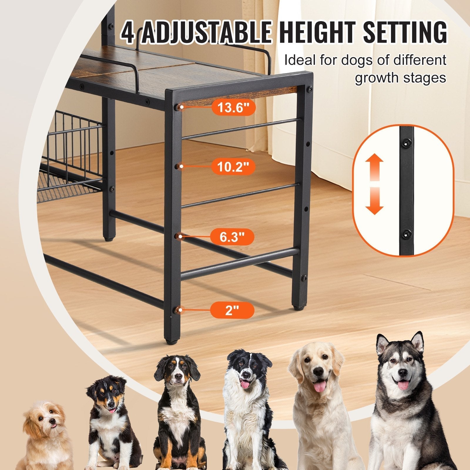HKM-6199613 Elevated Pet Feeding Station with Storage for Bowls, Toys, and Treats, Adjustable Height Design for All Dog Sizes