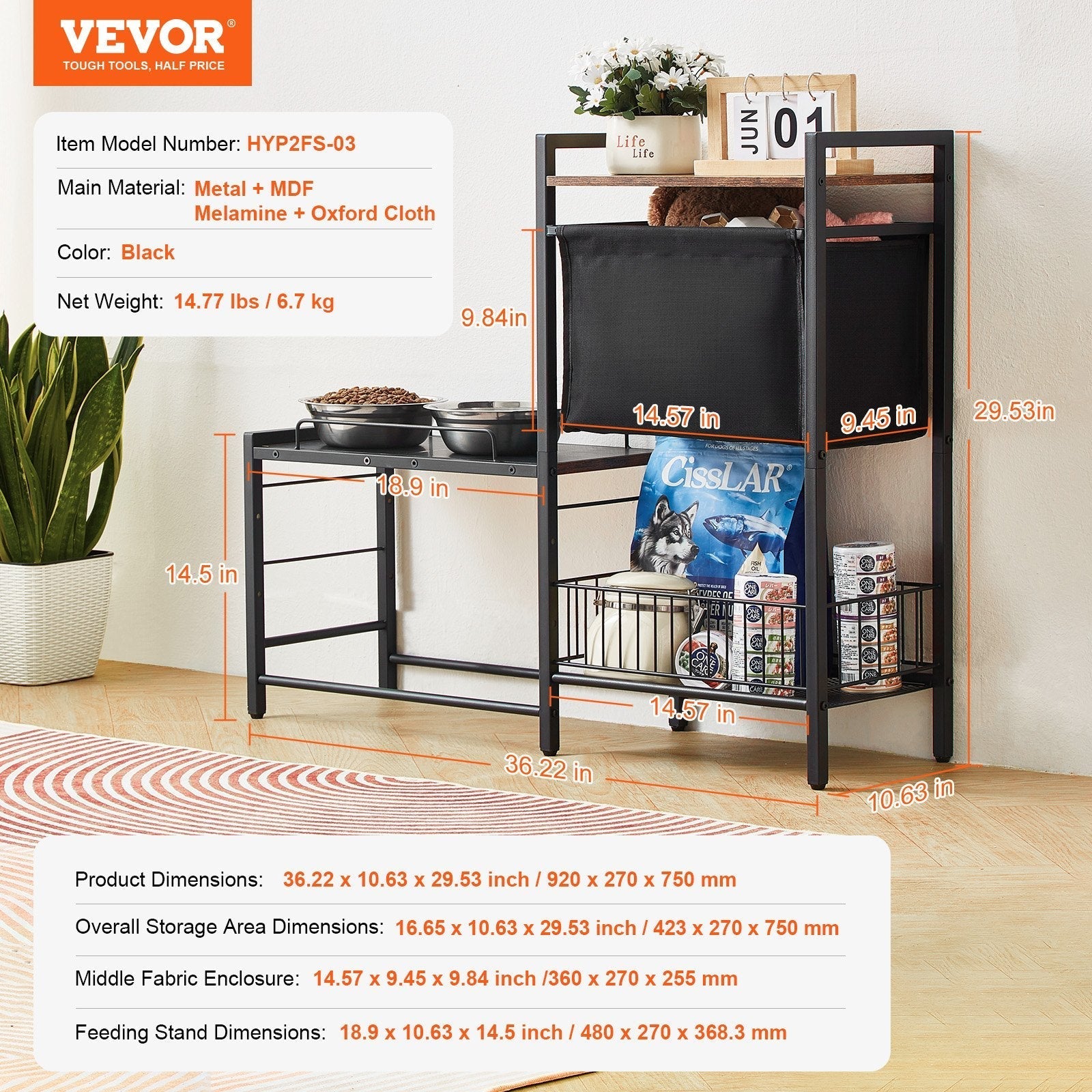 HKM-6199613 Elevated Pet Feeding Station with Storage for Bowls, Toys, and Treats, Adjustable Height Design for All Dog Sizes