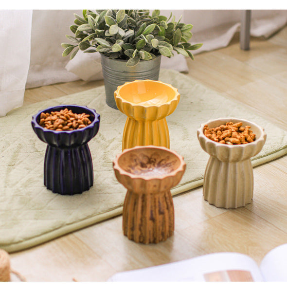 HKM-6200125 Tall Porcelain Cat Bowl - Elegant Design for Comfortable Feeding