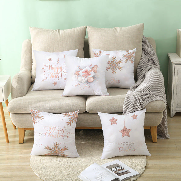 HKM-620051 Snowflake Pattern Peach Skin Velvet Throw Pillow Cover - 45x45cm