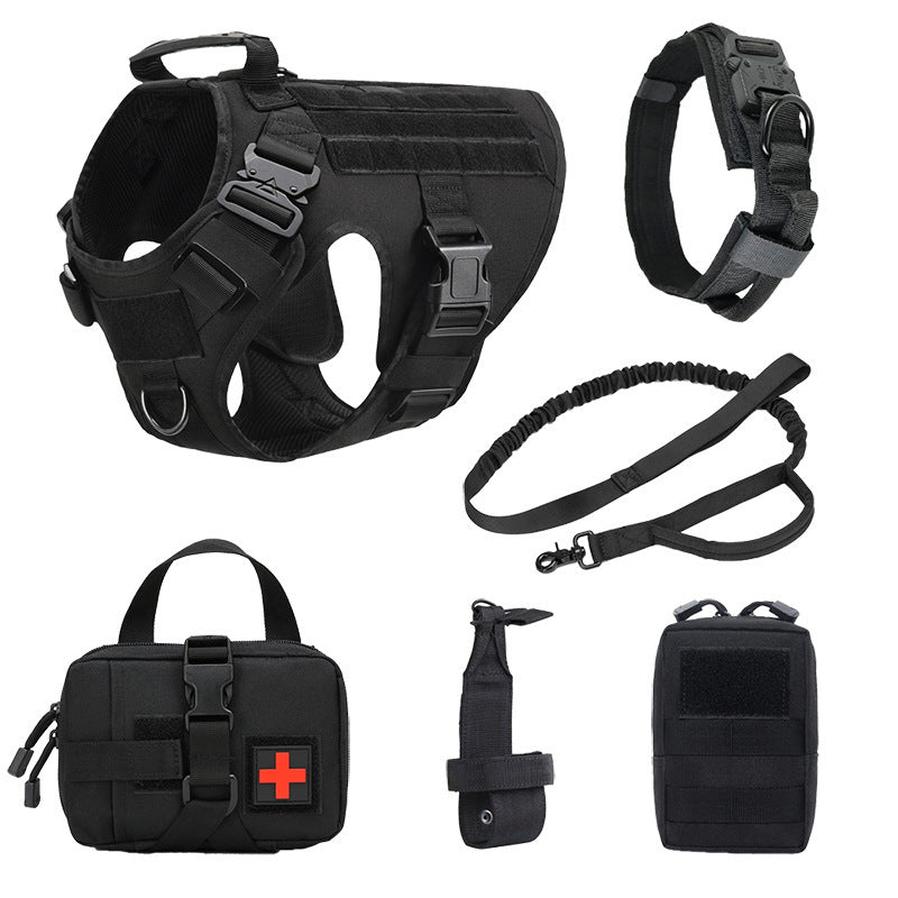 HKM-620115 Dog Training Tactical Vest Set - 6-Piece Combat Outfit in Black, Army Green, Brown, and CP Camouflage