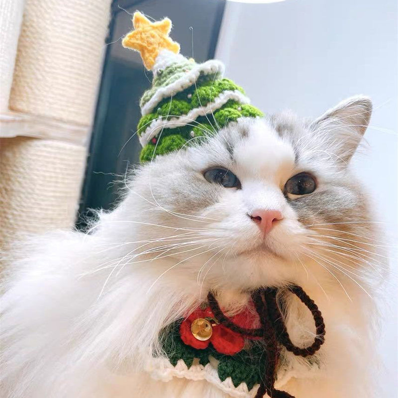 HKM-6201533 Handmade Woolen Pet Hat in Green for Cats, Small Dogs, and Rabbits