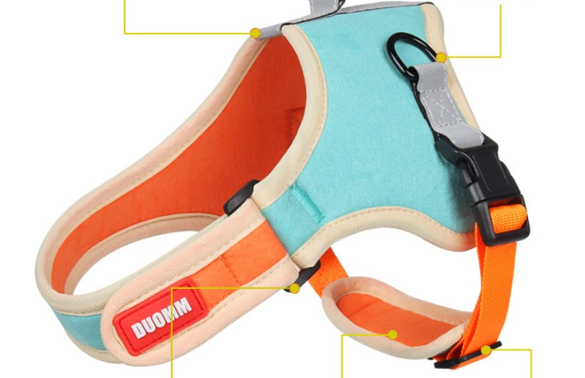 HKM-6203197 Suede Adjustable Dog Harness with Chest Strap and Leash
