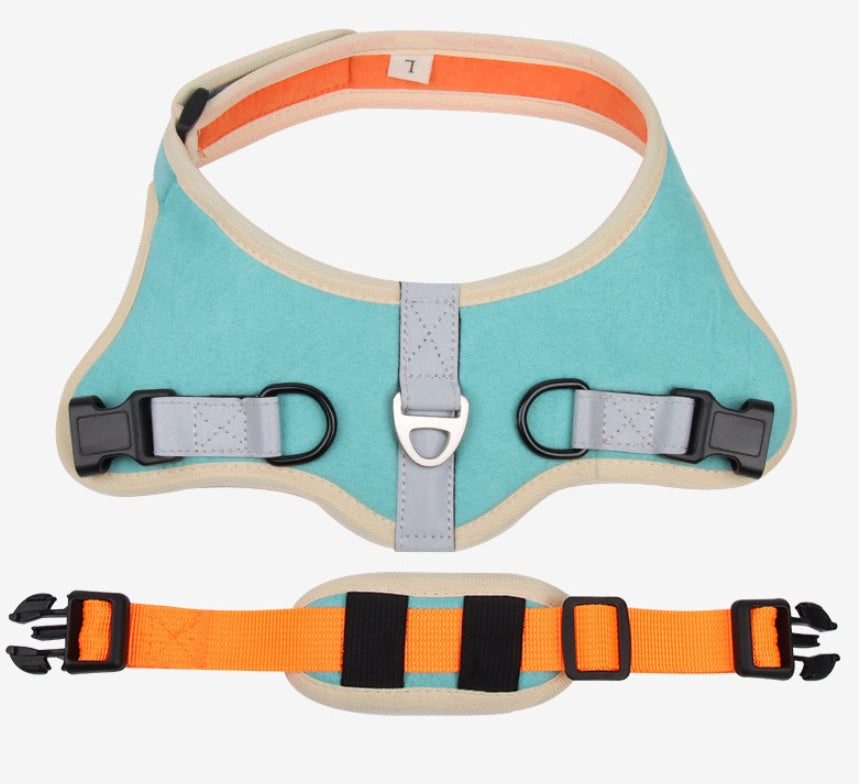 HKM-6203197 Suede Adjustable Dog Harness with Chest Strap and Leash
