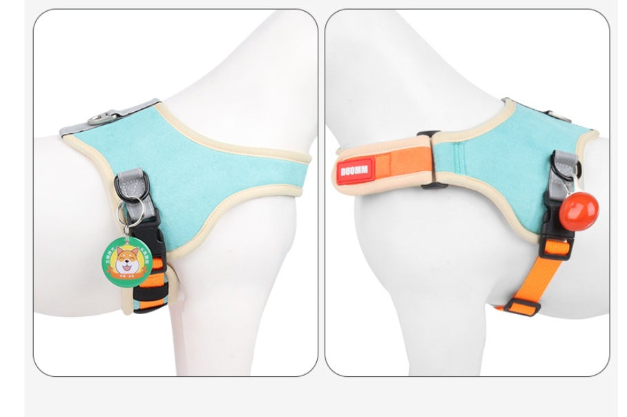 HKM-6203197 Suede Adjustable Dog Harness with Chest Strap and Leash