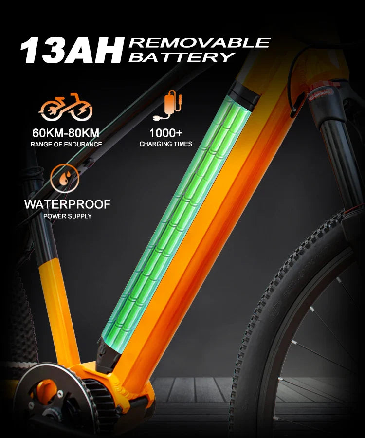 HKM-620563 Aluminum Alloy 29" Mid Motor Electric Bike with 7-Speed Gears and Hydraulic Disc Brakes