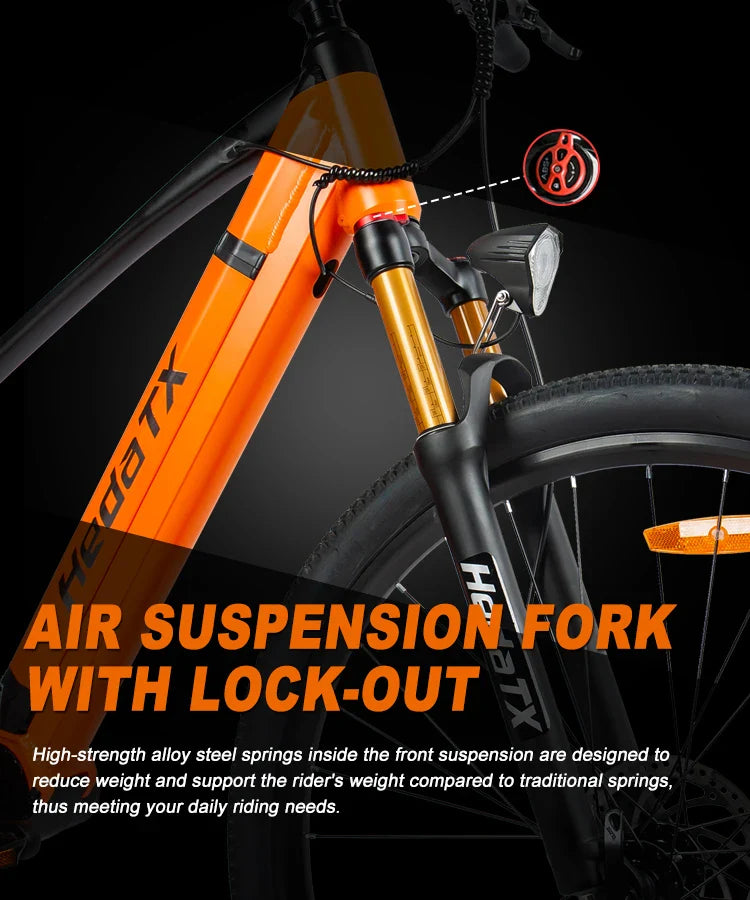 HKM-620563 Aluminum Alloy 29" Mid Motor Electric Bike with 7-Speed Gears and Hydraulic Disc Brakes