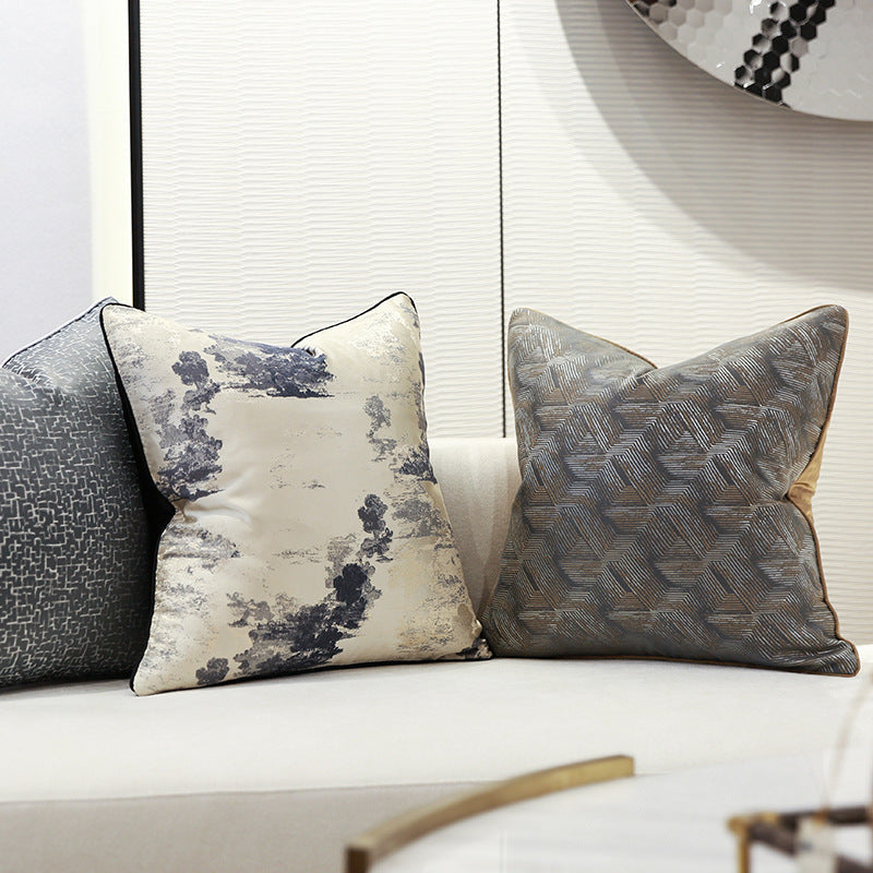 HKM-620563 Modern Minimalist Pillowcase in Dark Grey and Cloudy Beige, 45x45CM