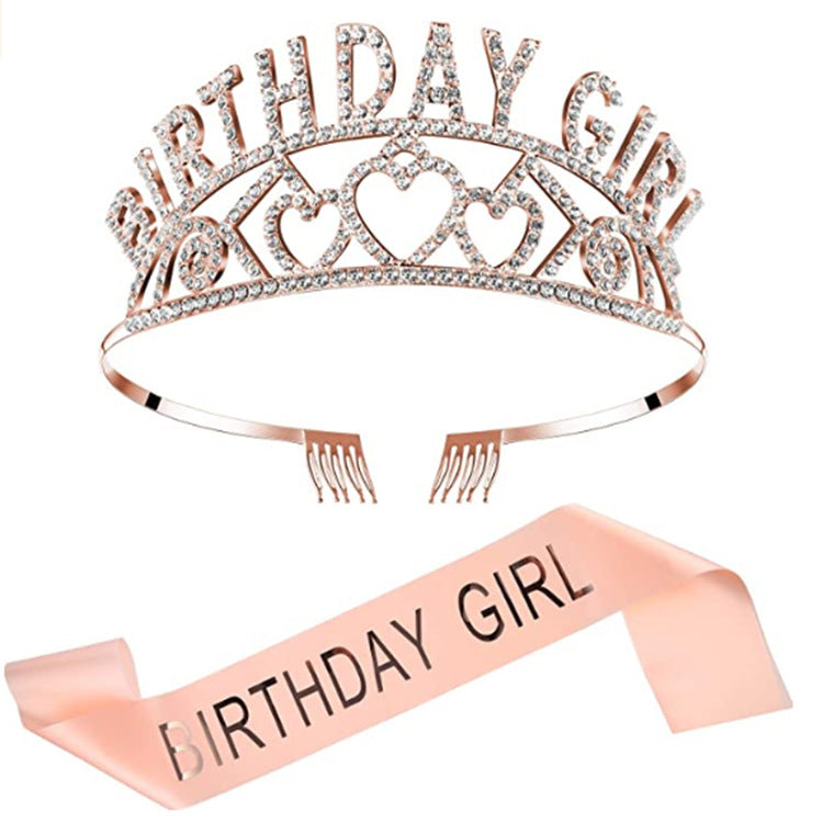 HKM-620819 Elegant Crown Tiara Headband Set for Birthday Parties and Celebrations