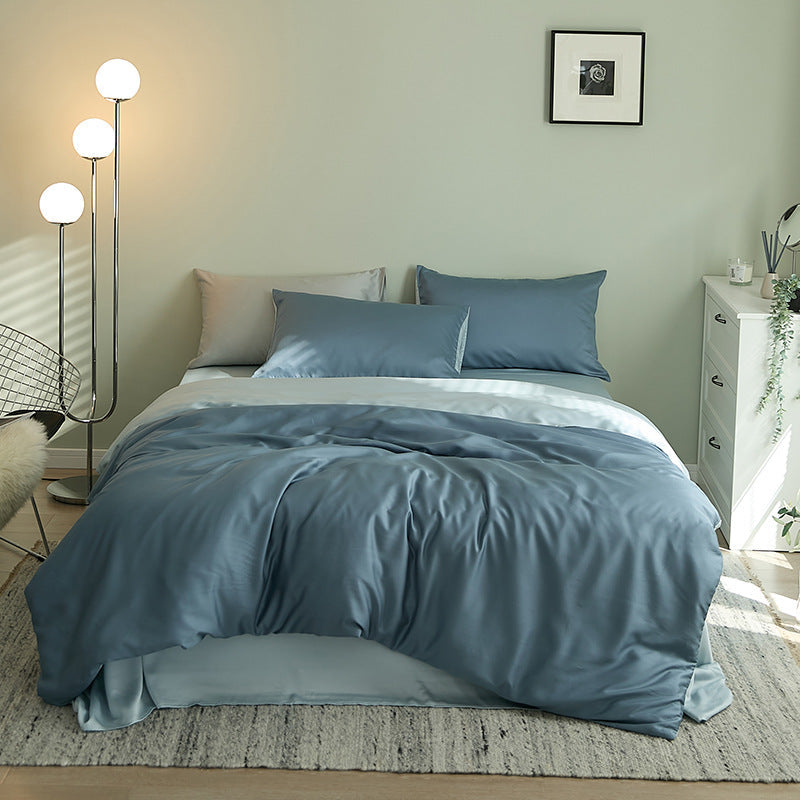 HKM-621075 Tencel Solid Color Bed Set - Four-Piece Collection with Various Color Options