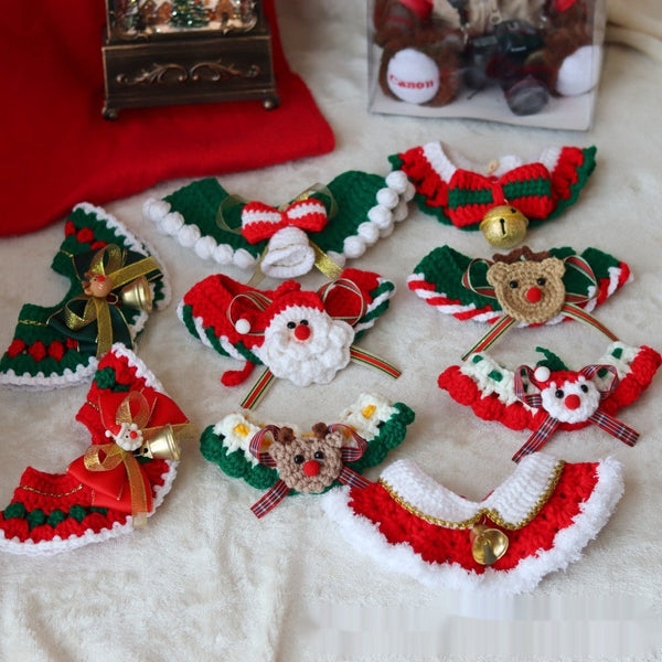 HKM-6211645 Knitted Christmas Scarf for Pets - Striped Santa Claus, Elk Designs & Bow Ties