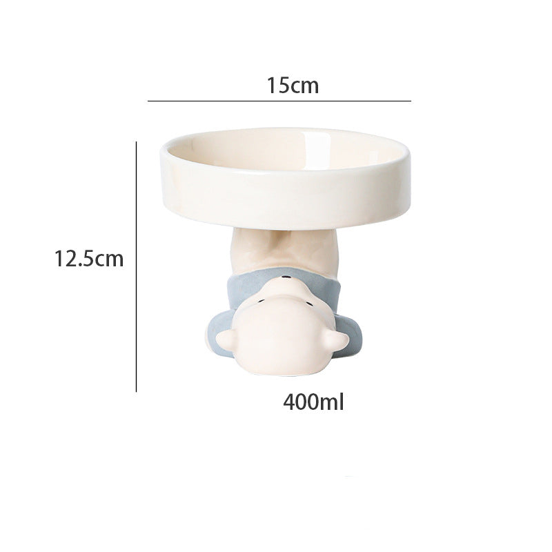 HKM-6212925 Elevated Ceramic Cat Bowls with Cute Animal Designs for Comfortable Feeding and Easy Cleaning