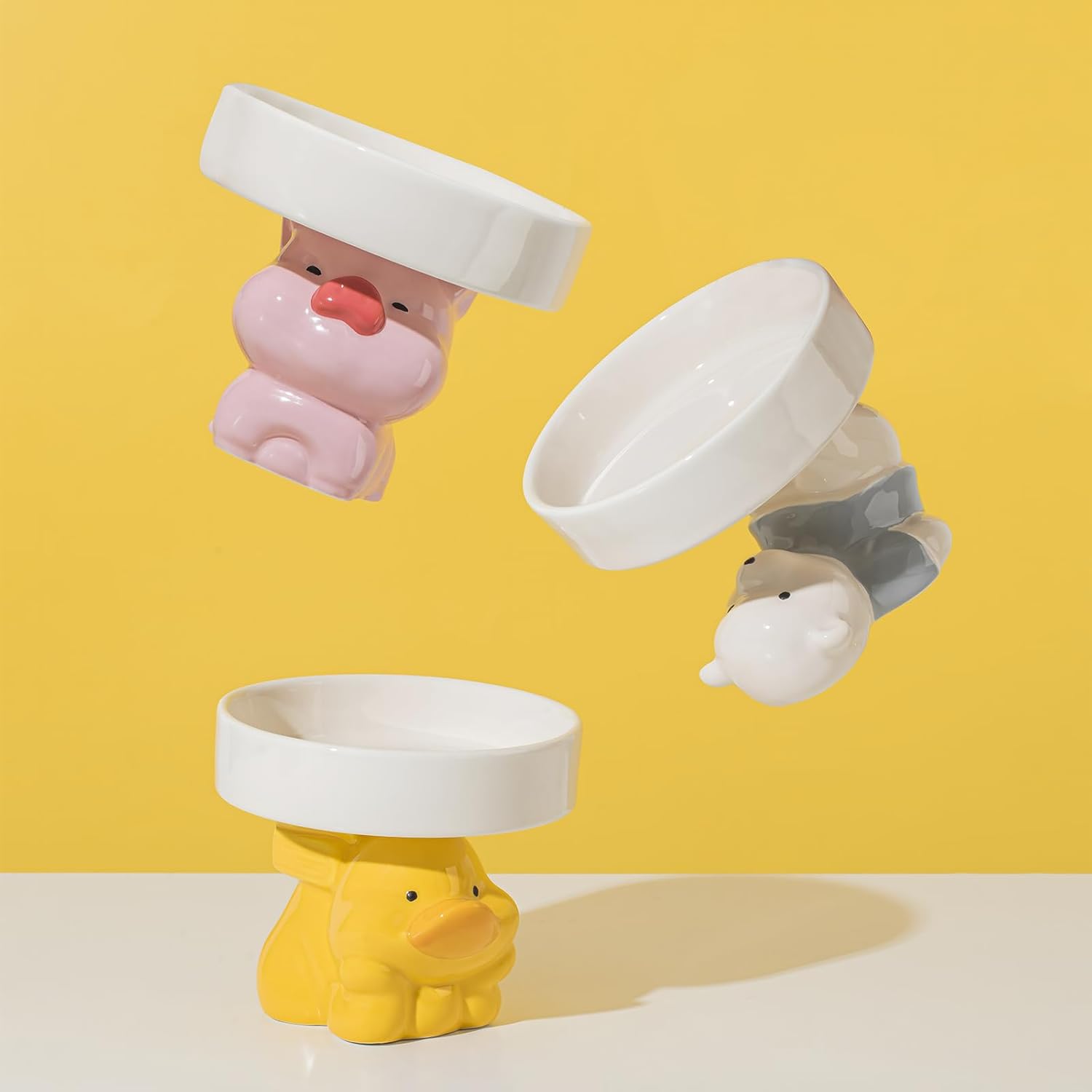 HKM-6212925 Elevated Ceramic Cat Bowls with Cute Animal Designs for Comfortable Feeding and Easy Cleaning