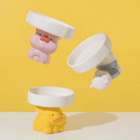HKM-6212925 Elevated Ceramic Cat Bowls with Cute Animal Designs for Comfortable Feeding and Easy Cleaning