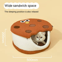 HKM-6213693 Multifunctional Semi-closed Cat Nest in Sandwich Biscuit Shape - Soft Teddy Plush with Sponge Filling