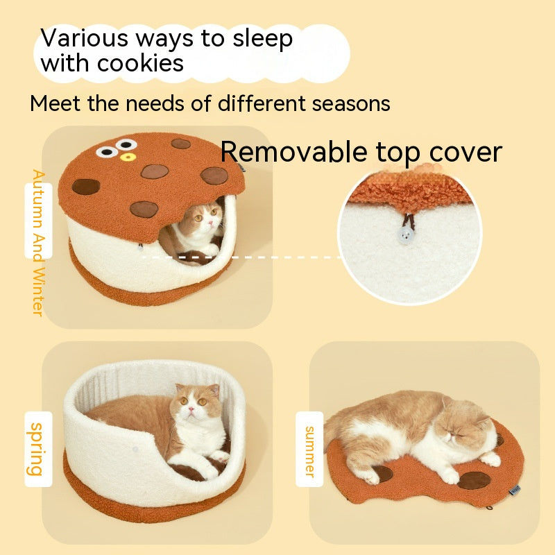 HKM-6213693 Multifunctional Semi-closed Cat Nest in Sandwich Biscuit Shape - Soft Teddy Plush with Sponge Filling