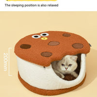 HKM-6213693 Multifunctional Semi-closed Cat Nest in Sandwich Biscuit Shape - Soft Teddy Plush with Sponge Filling