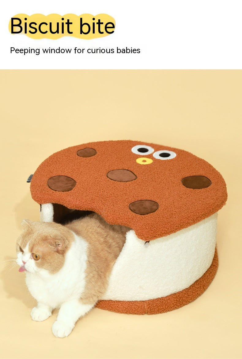 HKM-6213693 Multifunctional Semi-closed Cat Nest in Sandwich Biscuit Shape - Soft Teddy Plush with Sponge Filling