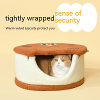 HKM-6213693 Multifunctional Semi-closed Cat Nest in Sandwich Biscuit Shape - Soft Teddy Plush with Sponge Filling