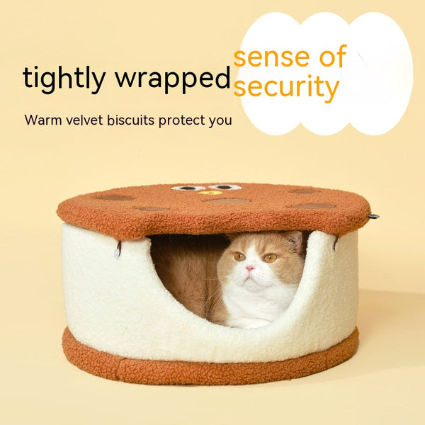 HKM-6213693 Multifunctional Semi-closed Cat Nest in Sandwich Biscuit Shape - Soft Teddy Plush with Sponge Filling