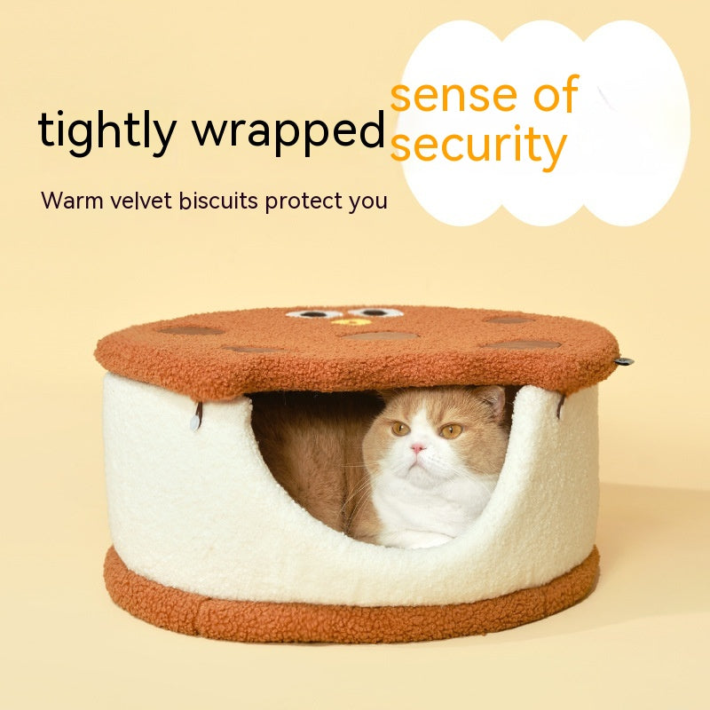 HKM-6213693 Multifunctional Semi-closed Cat Nest in Sandwich Biscuit Shape - Soft Teddy Plush with Sponge Filling