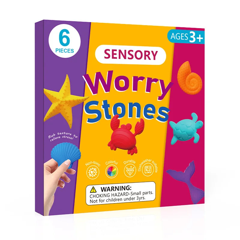 HKM-621395 Ocean Animal Sensory Worry Stones - Silicone Fidget Toy for Kids, Stress Relief and Anxiety Reduction
