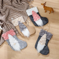HKM-621523 Festive Flannel Santa Stocking Christmas Ornament Gift Bag - 14x23cm