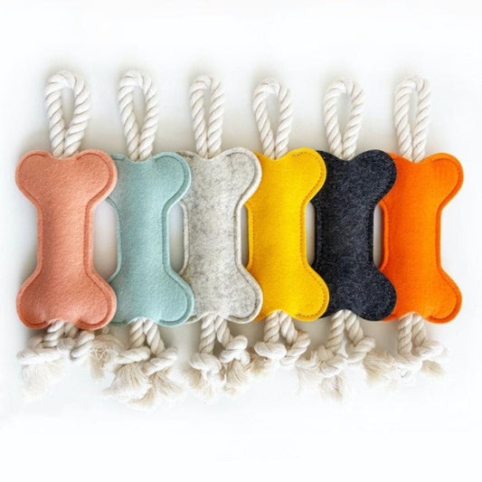 HKM-621587 Interactive Felt Bone Shaped Dog Toy - Bite Resistant Rope Knot Puzzle for Training - 16x7 cm, 41g