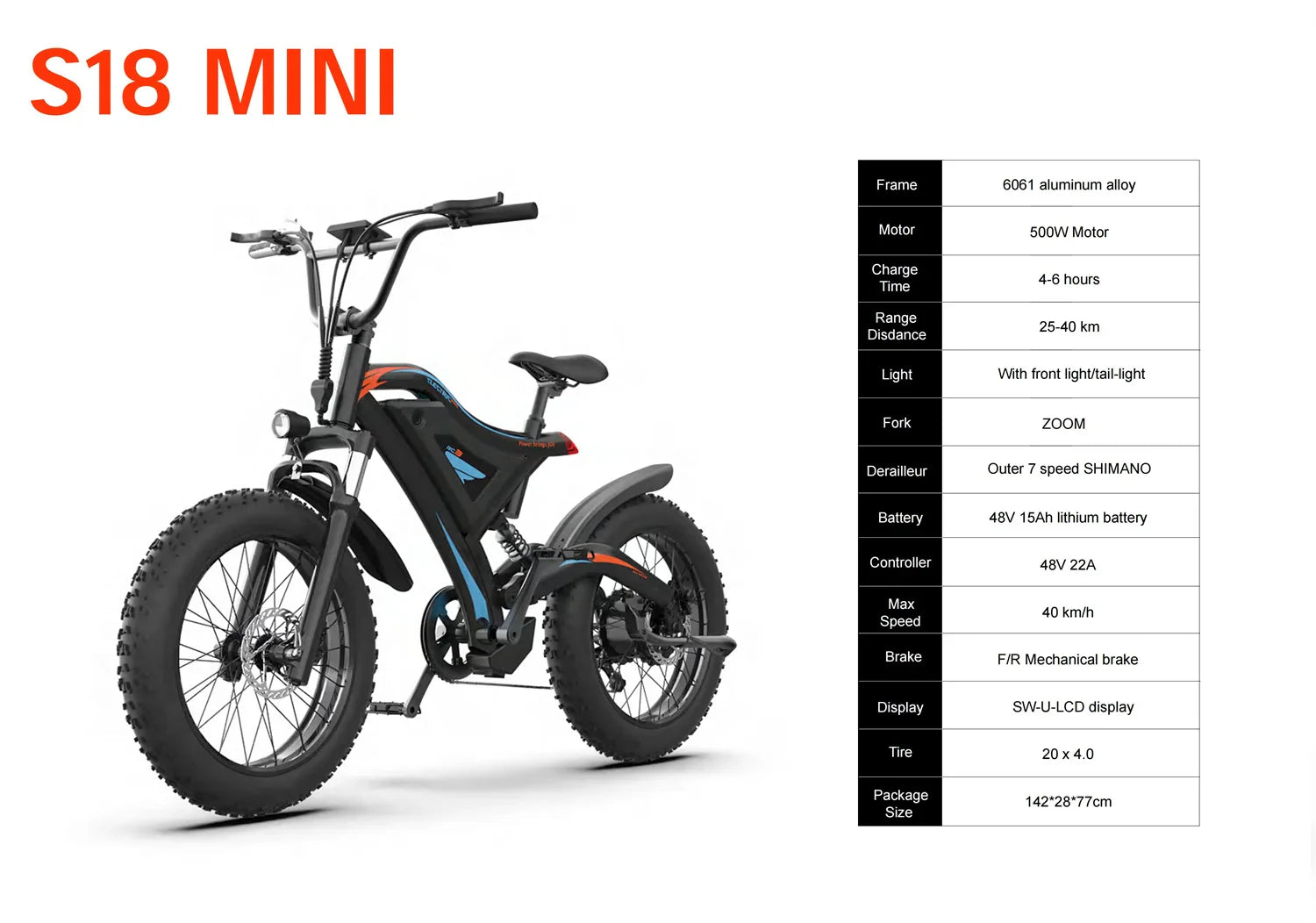 HKM-621715 20-Inch Fat Tire Full Suspension E-Mountain Bike 48V 500W Lithium Battery 15AH Rear Hub Motor