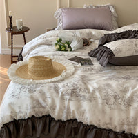 HKM-621715 Elegant Lyocell Fiber Lace Bedding Set - Available in White and Purple, Multiple Sizes