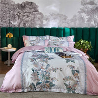 HKM-621715 Four-Piece Long-Staple Cotton Satin Bedding Set with Plant and Flower Design for 1.5m to 2.0m Beds