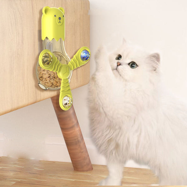 HKM-6219197 Interactive Cat Toy with Light and Sound - Multi-Function Rotating Feeder in Blue, Yellow, Off-White, Pink