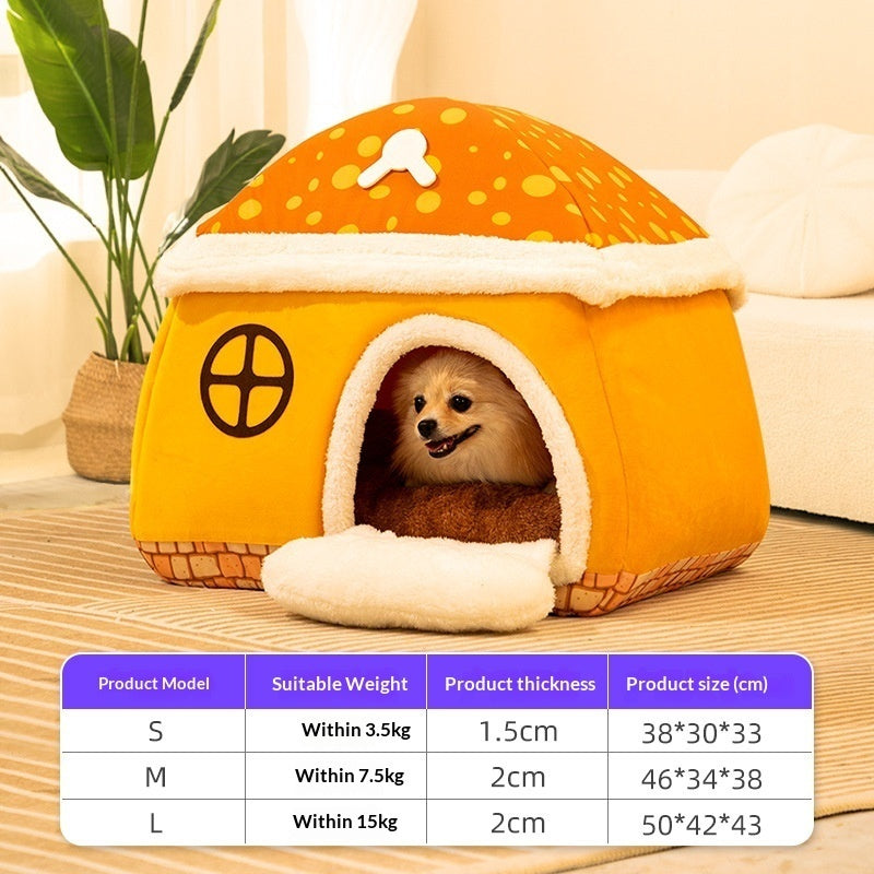 HKM-6220221 All-Season Detachable and Washable Indoor Dog House in Mushroom Color - Sizes S to 3XL Available