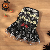 HKM-6221757 Halloween Themed Mesh Bow Pet Skirt in Orange and Black ¨C Sizes S to XL
