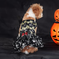 HKM-6221757 Halloween Themed Mesh Bow Pet Skirt in Orange and Black ¨C Sizes S to XL