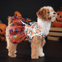 HKM-6221757 Halloween Themed Mesh Bow Pet Skirt in Orange and Black ¨C Sizes S to XL