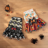 HKM-6221757 Halloween Themed Mesh Bow Pet Skirt in Orange and Black ¨C Sizes S to XL