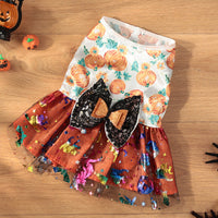 HKM-6221757 Halloween Themed Mesh Bow Pet Skirt in Orange and Black ¨C Sizes S to XL