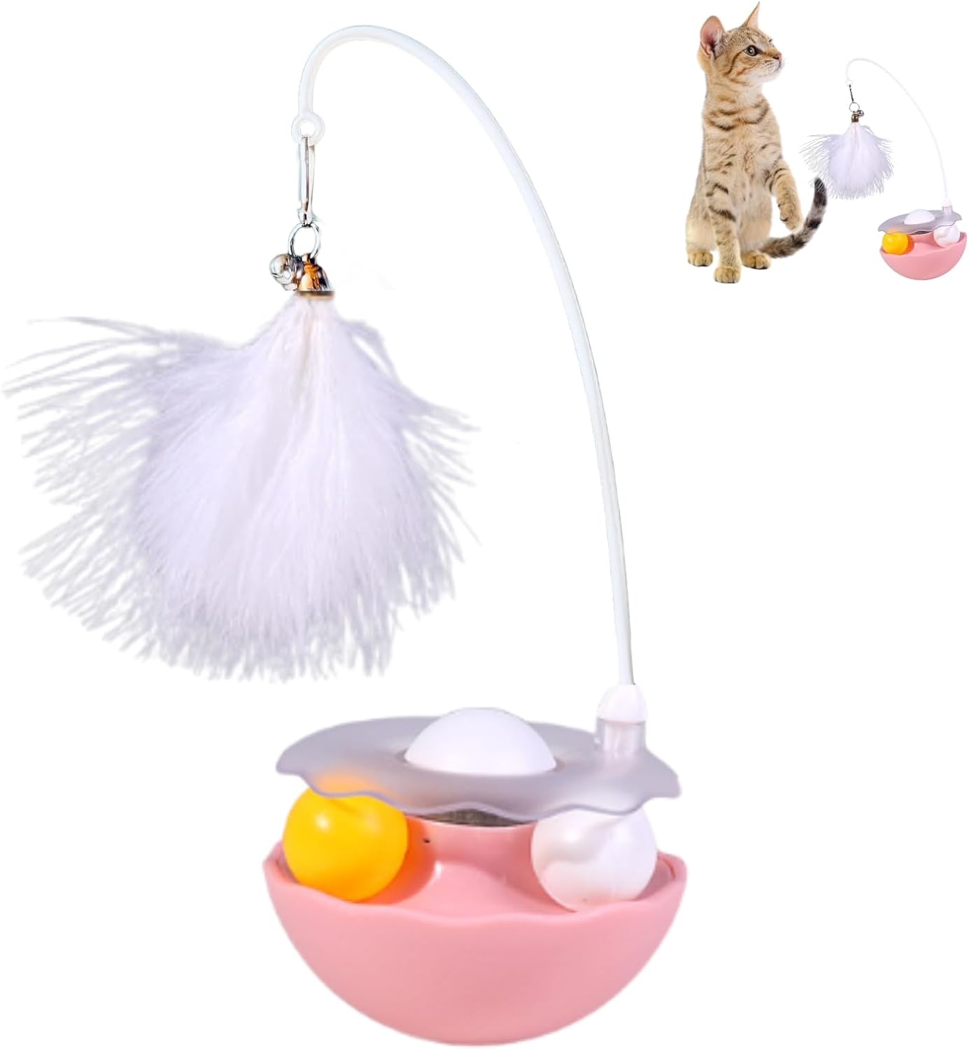 HKM-6222653 Interactive Cat Tumbler Toy with Catnip, Feather Teaser, and Bell for Indoor Exercise